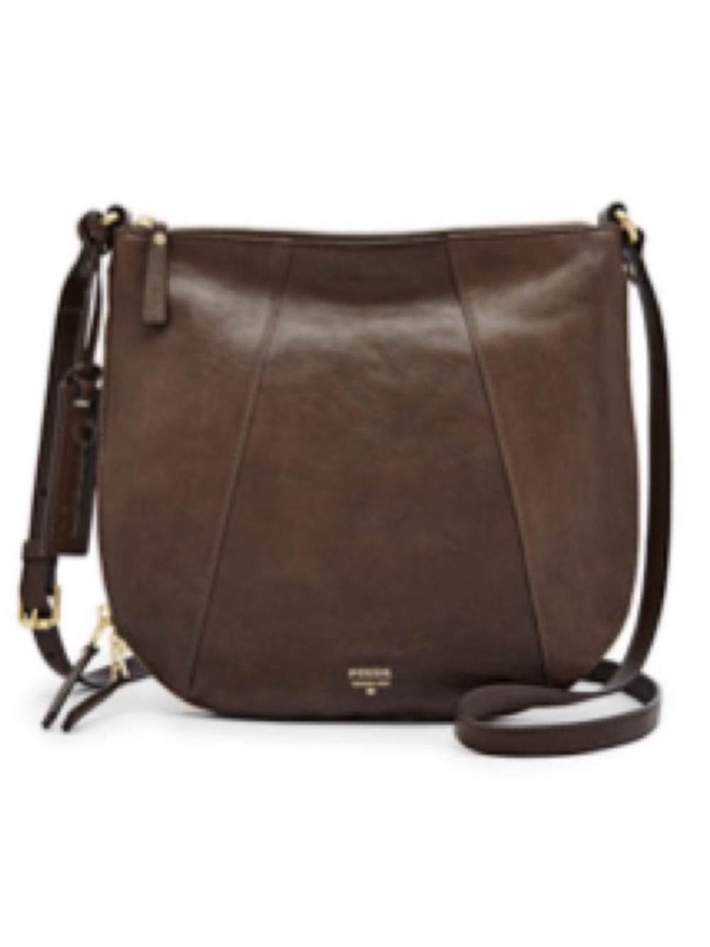 Fossil Dark Brown Leather Crossbody with Gold Hardware